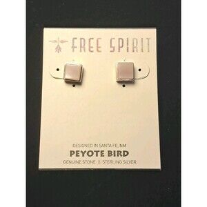 NEW Peyote Bird Light Pink Gemstone 0.25" Rectangle Sterling Silver Stud Earring